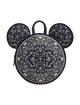 Black and white patterned backpack with mouse ears on a white background