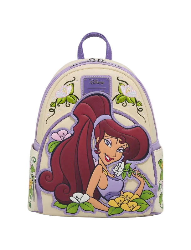 Backpack with animated character design on a white background