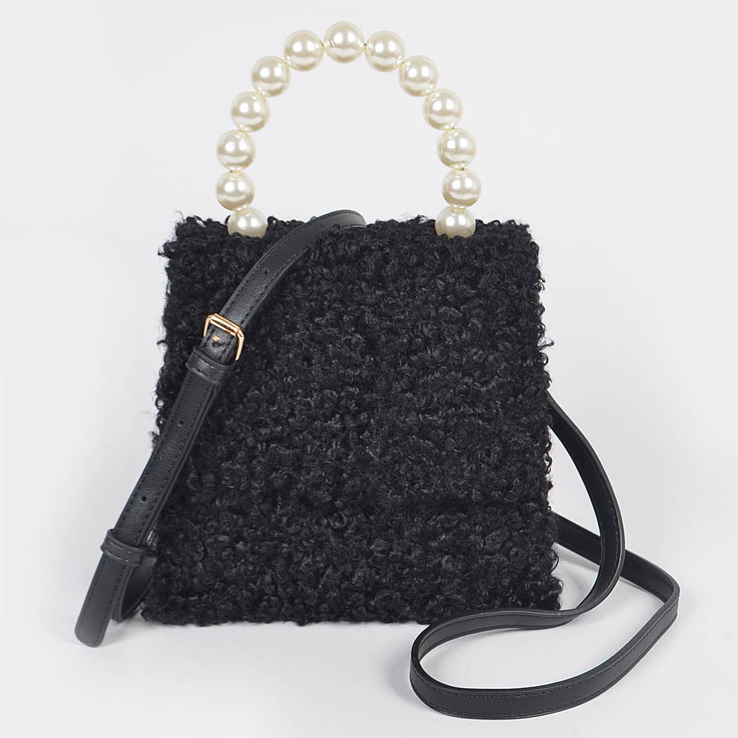 Pearl Handle Fur Clutch: Beige