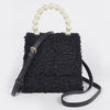 Pearl Handle Fur Clutch: Black