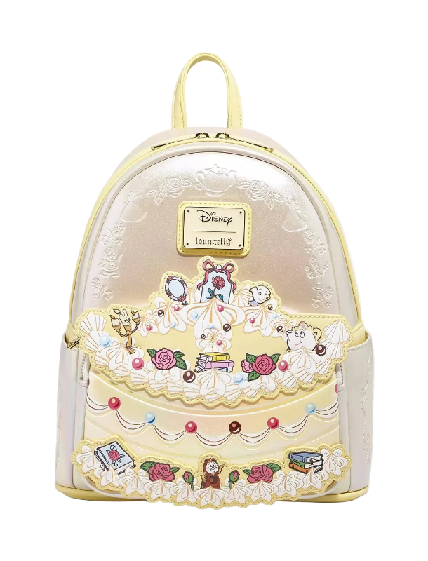 Backpack with cake design and Disney logo on a white background