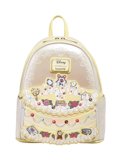 Backpack with cake design and Disney logo on a white background