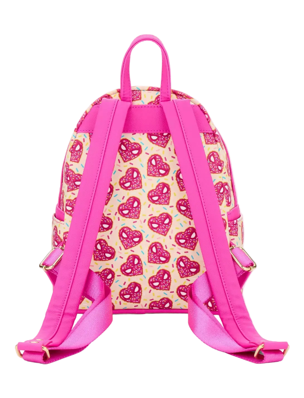 Backpack with pink heart pattern on a white background
