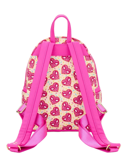 Backpack with pink heart pattern on a white background