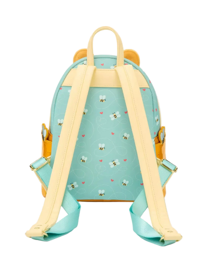 Backpack with bee pattern on a light blue background