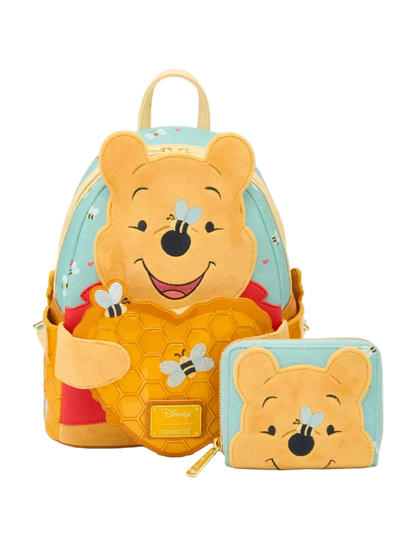 Backpack and wallet set with a bear design on a white background