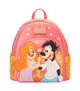 Pink backpack with cartoon characters on a white background