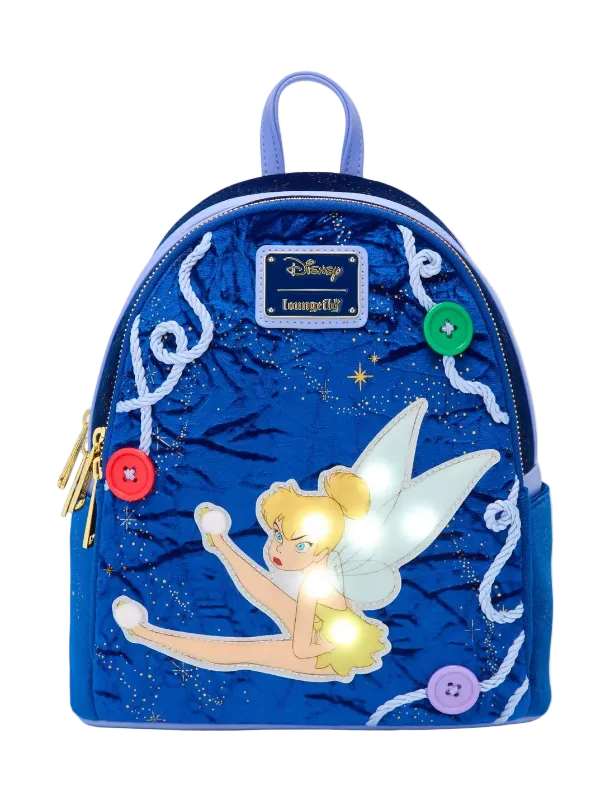 Blue backpack with Tinker Bell design on a white background