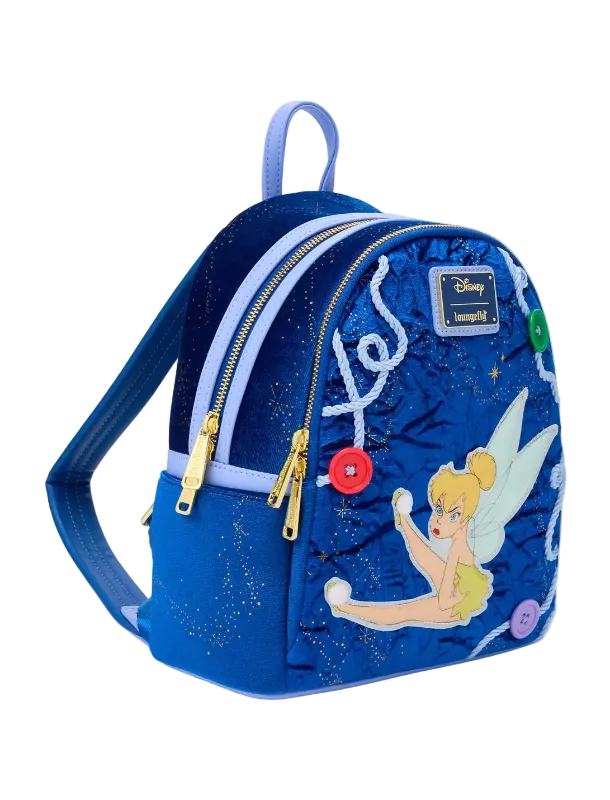 Blue backpack with Tinker Bell design on a white background