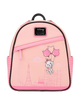Pink backpack with cartoon character design on a white background