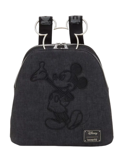 Black backpack with Mickey Mouse design and Disney logo on a white background