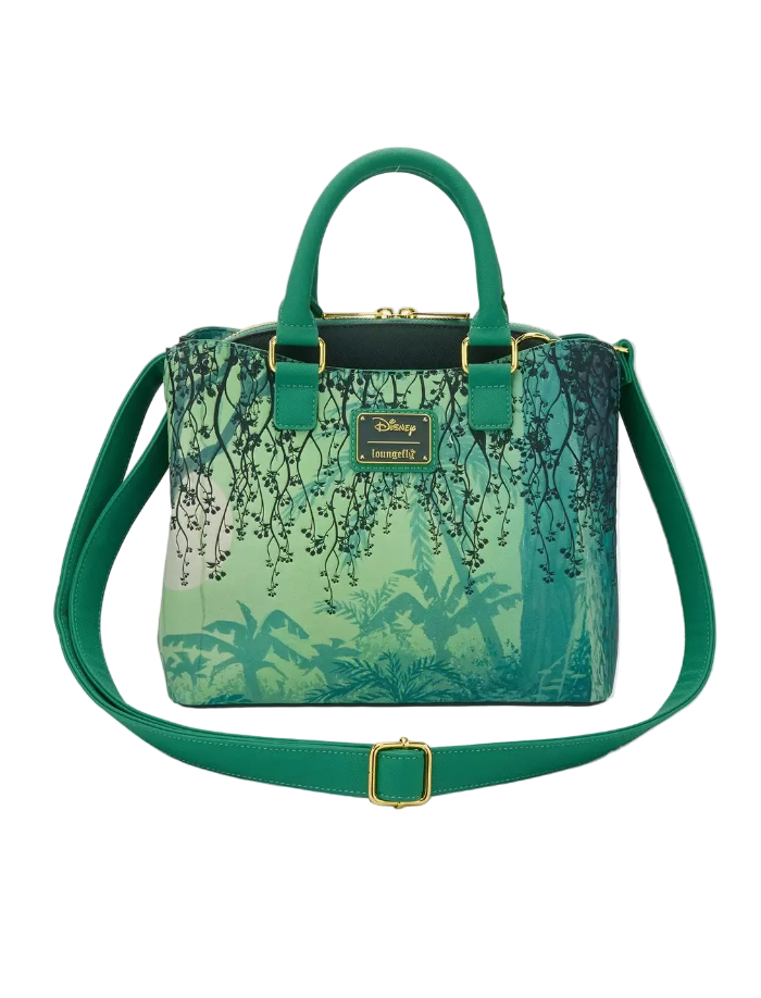 Green handbag with floral pattern on a white background