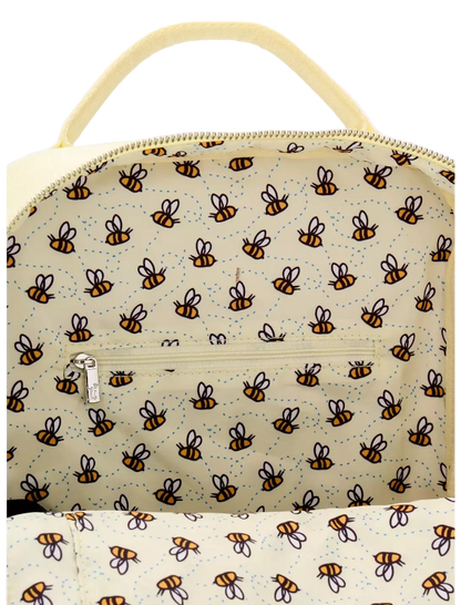 Cosmetic bag with bee pattern on beige background