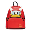Red backpack with cartoon face design on a white background