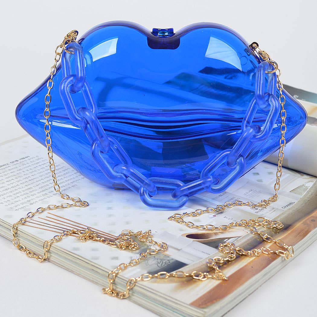 Clear Lip Plastic Bag W/chain: Neon Orange