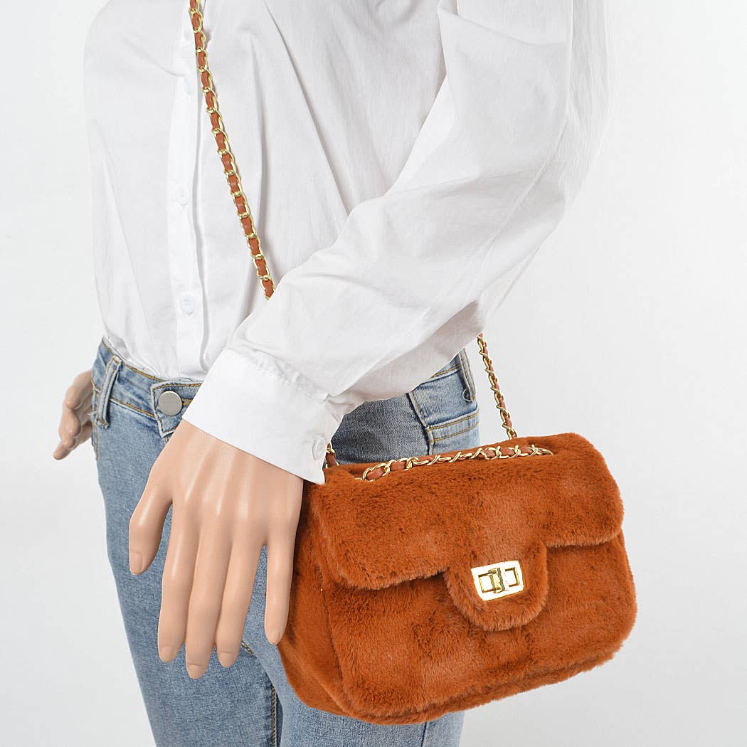 Faux Wool Flap Shoulder Bag: Cobalt