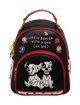 Black backpack with cartoon dogs and text 'Life is better with a dog (or 101)' on a white background