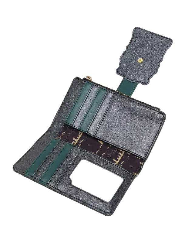 Open wallet with green accents on a white background