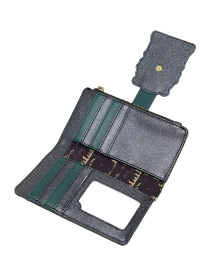 Open wallet with green accents on a white background