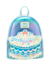 A Disney Campfire mini backpack featuring a holographic blue and purple gradient body with a 3D cake topper design in the front pocket, complete with a small pumpkin and fairy details.