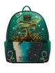 A green Harry Potter Dormammu themed backpack featuring a detailed illustration of Dormammu, magical sparkles, and the text 'HEROES GO' on the front pocket, set against a light gray background.