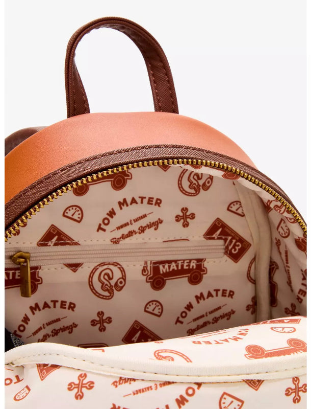 Backpack with 'Tow Mater' design on a white background