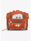 A small zip-around wallet featuring a cartoon-style rusty red car face with green eyes and a distressed paint finish, shown on a plain light background.