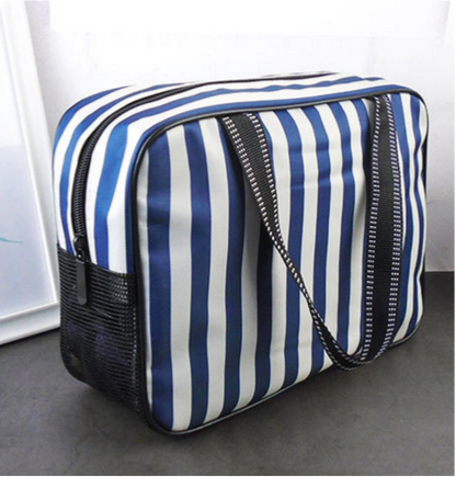 Waterproof Mesh Shower Bag Striped Toiletry Bag: Pink / M