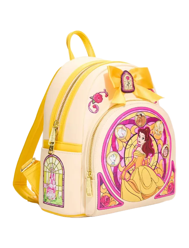 beast loungefly mini backpack Disney Beauty and the Belle Stained Glass Color:New Taupe Green Snowcap Mountains Print/TNF Black Cuben Fiber Pink Tie Dye Backpack, Belle Stainglass 10 Faux