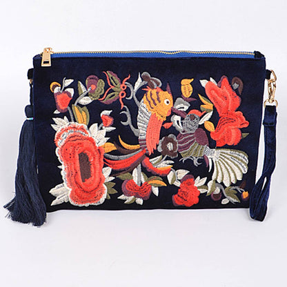 Faux Velvet Clutch With Tassel: Burgundy