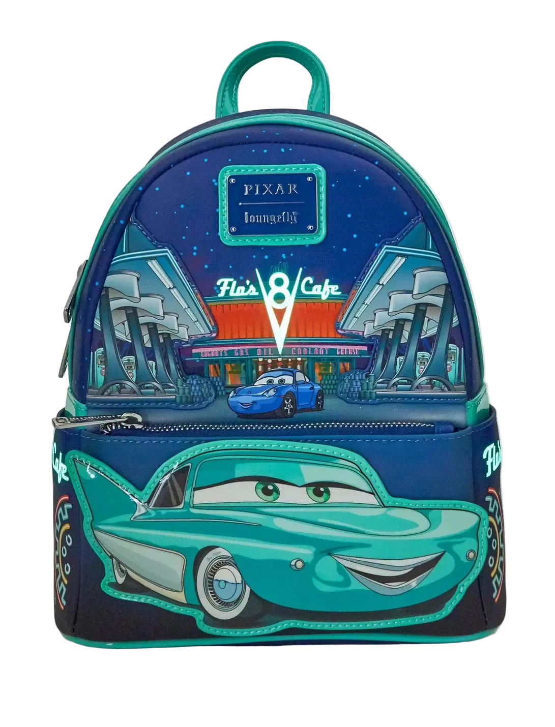 Flo's V8 Cafe Glow-in-the-Dark Mini Backpack Exclusive Loungefly Disney Pixar Cars