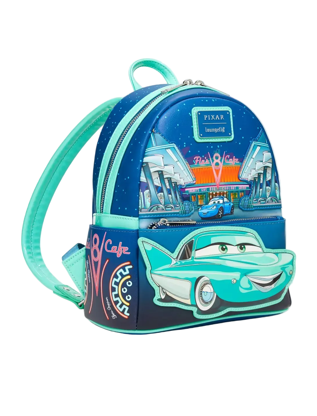 Flo's V8 Cafe Glow-in-the-Dark Mini Backpack Exclusive Loungefly Disney Pixar Cars
