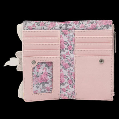 Pink wallet with floral pattern on a white background