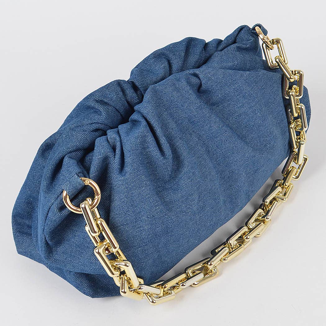 Denim Rectangle Chain Clutch: Light Blue