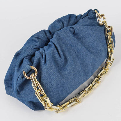 Denim Rectangle Chain Clutch: Light Blue