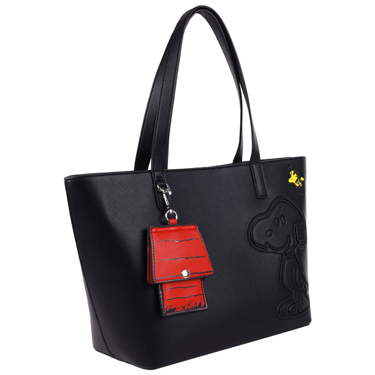 Peanuts Snoopy Minimal Black Tote Bag with Doghouse Cardholder