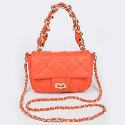 Quilted Faux Leather Chain Flap Bag: Purple