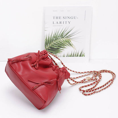 Faux Leather Multi Ribbon Bucket Chain Crossbody Bag: SL
