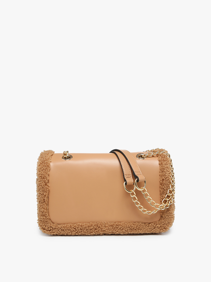 Coco Sherpa Trim Crossbody Bag – Chain Strap | M2356 : Brown