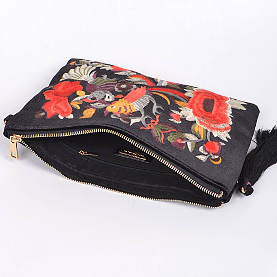 Faux Velvet Clutch With Tassel: Burgundy
