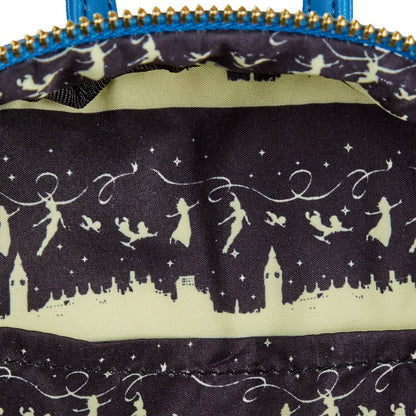 Close-up of a bag with fairy pattern on a dark background
