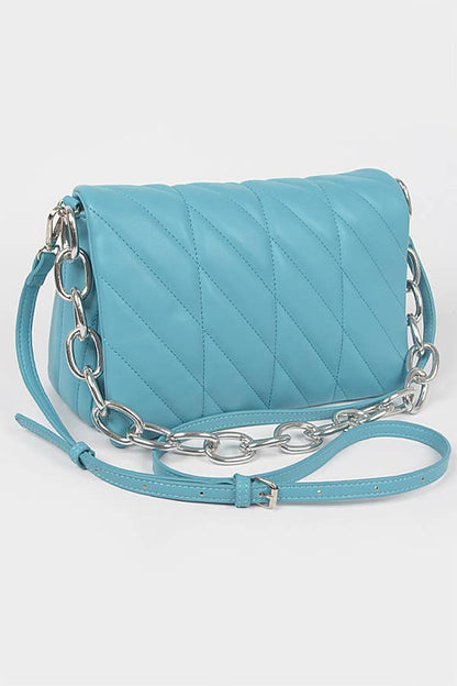 Quilted Chain Shoulder Bag: Orange