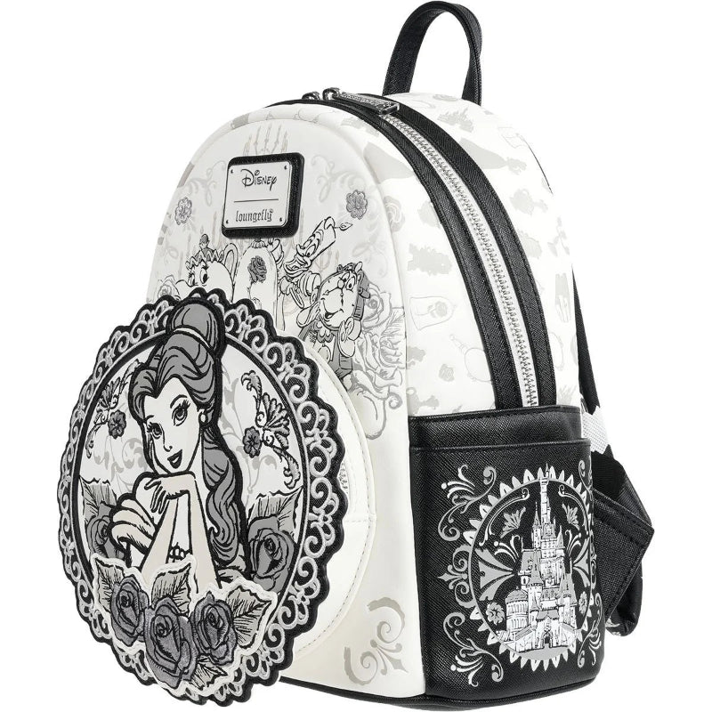 Backpack with Disney design featuring a princess and castle on a white background