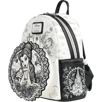 Backpack with Disney design featuring a princess and castle on a white background