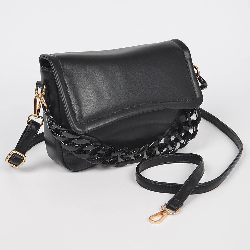 Faux Leather Chain Flap Bag: Green