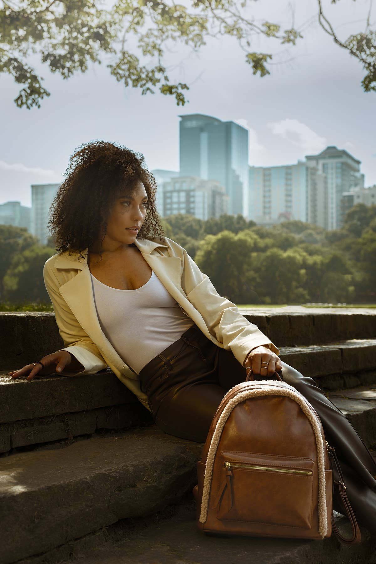 Sherpa Trim Backpack – Front Pocket Vegan Bag | BP2420 : Black