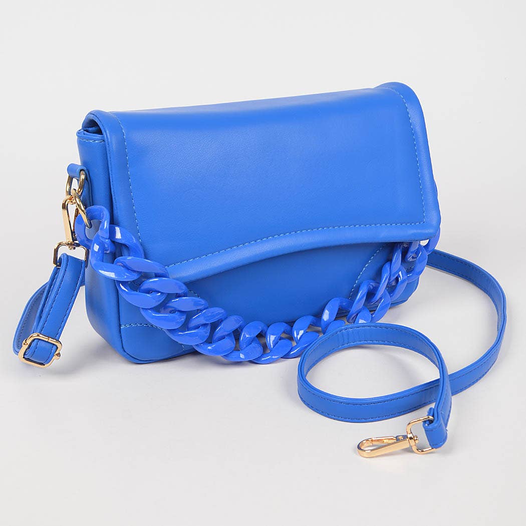 Faux Leather Chain Flap Bag: Green