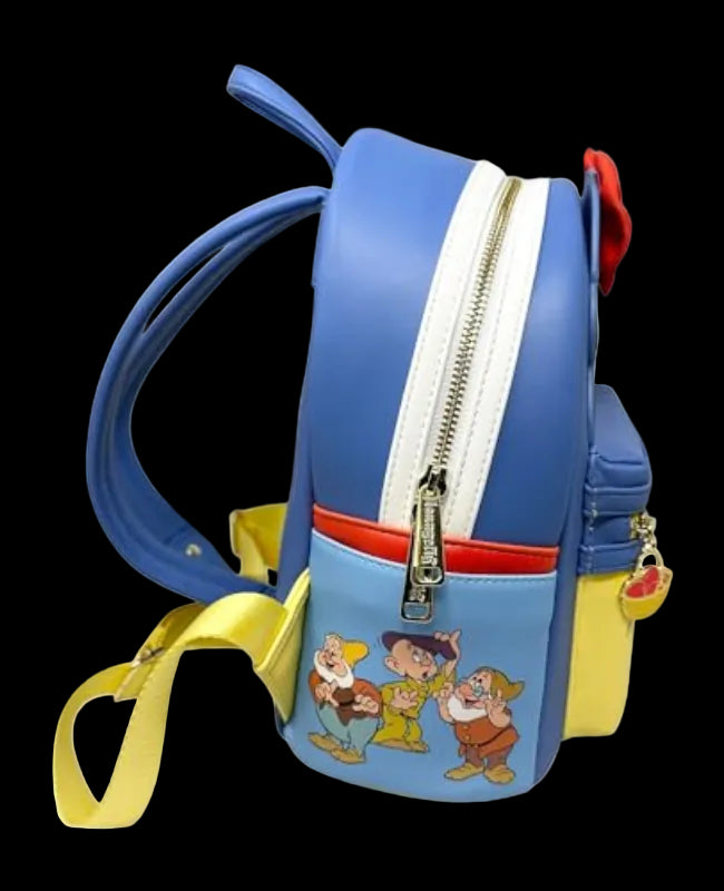 Blue backpack with cartoon characters on a white background