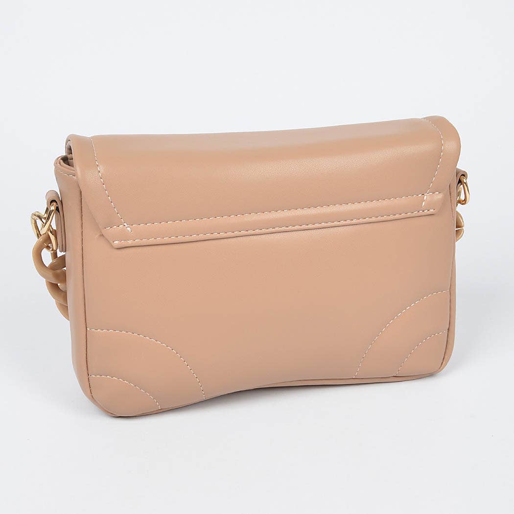 Faux Leather Chain Flap Bag: Red