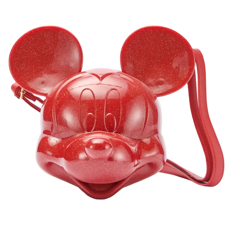 Red Minnie Mouse head-shaped bag with ears on a white background